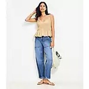 LOFT NWT Neutral Smocked V-Neck Peplum Cami $54.95 Flowy Tank Top | Small